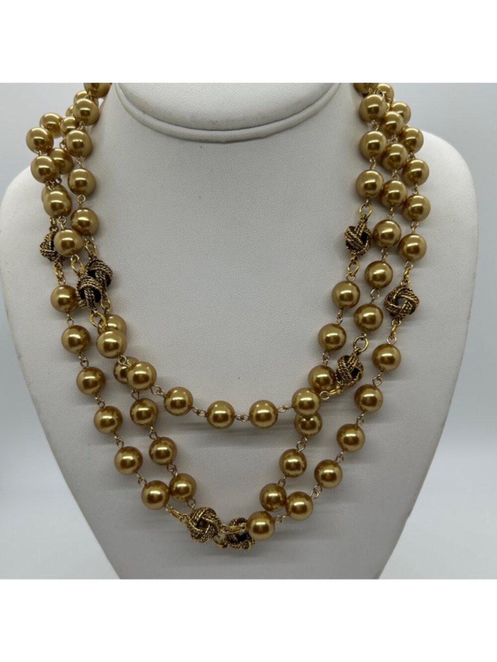 Vintage Joan Rivers Gold Tone Faux Pearl Beads Filigree Bead Necklace 62" Long - Picture 5 of 12